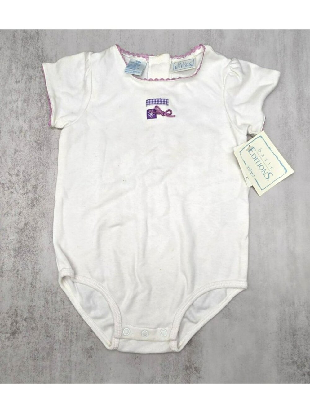 Girls White Bodysuit With Purple Bow & Gingham Trim 24M NWT JJ4288
